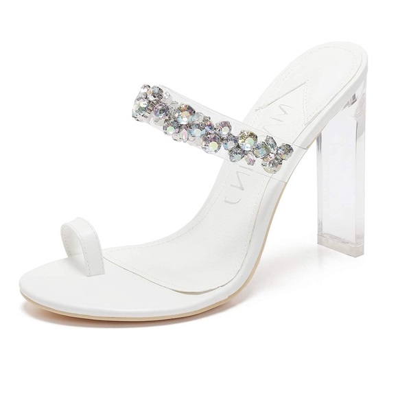Shoes - Clear Chunky Heels Slip On Rhinestone